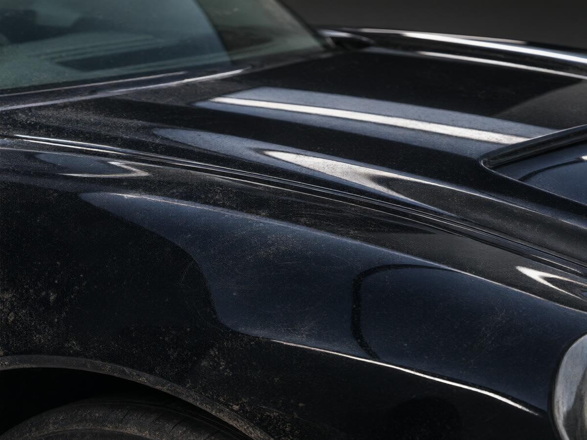 Dull, dusty paint with water spots before detailing