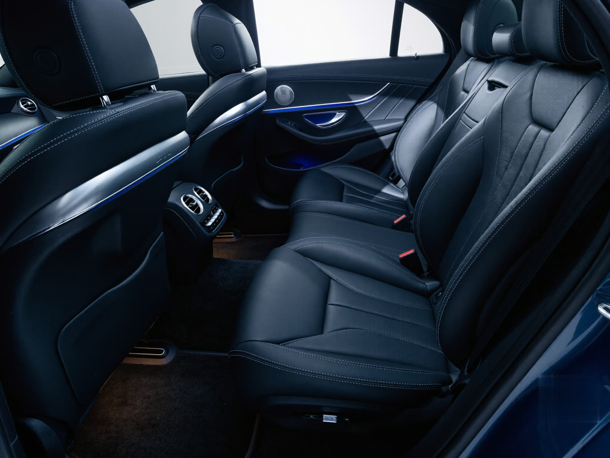 Spotless black leather front seats after a full detail